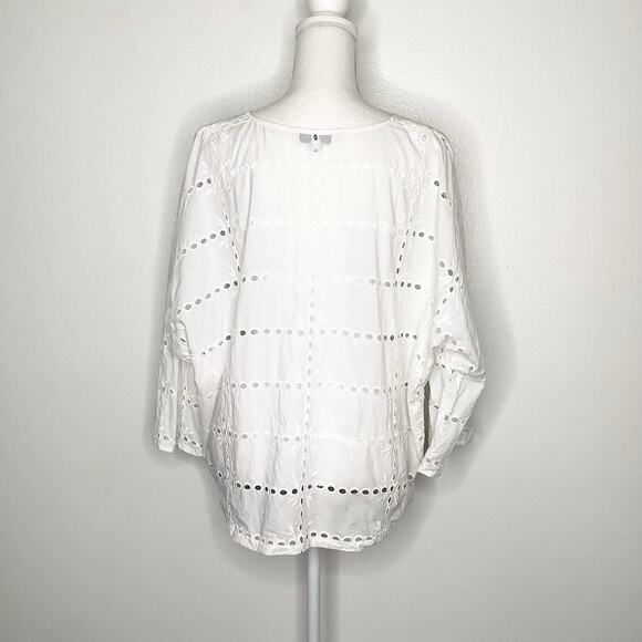 Liverpool White Eyelet Dolman Popover Blouse Top 3/4 Sleeves Scoop Neck Large - Picture 5 of 9